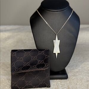 Gucci Sterling Silver Geometric Pendant Necklace 22” Made in Italy